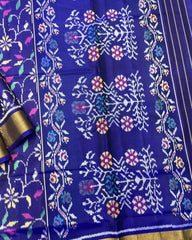 Blue Fancy Leaves Patola Saree - SindhoiPatolaArt