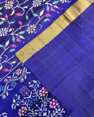Blue Fancy Leaves Patola Saree - SindhoiPatolaArt