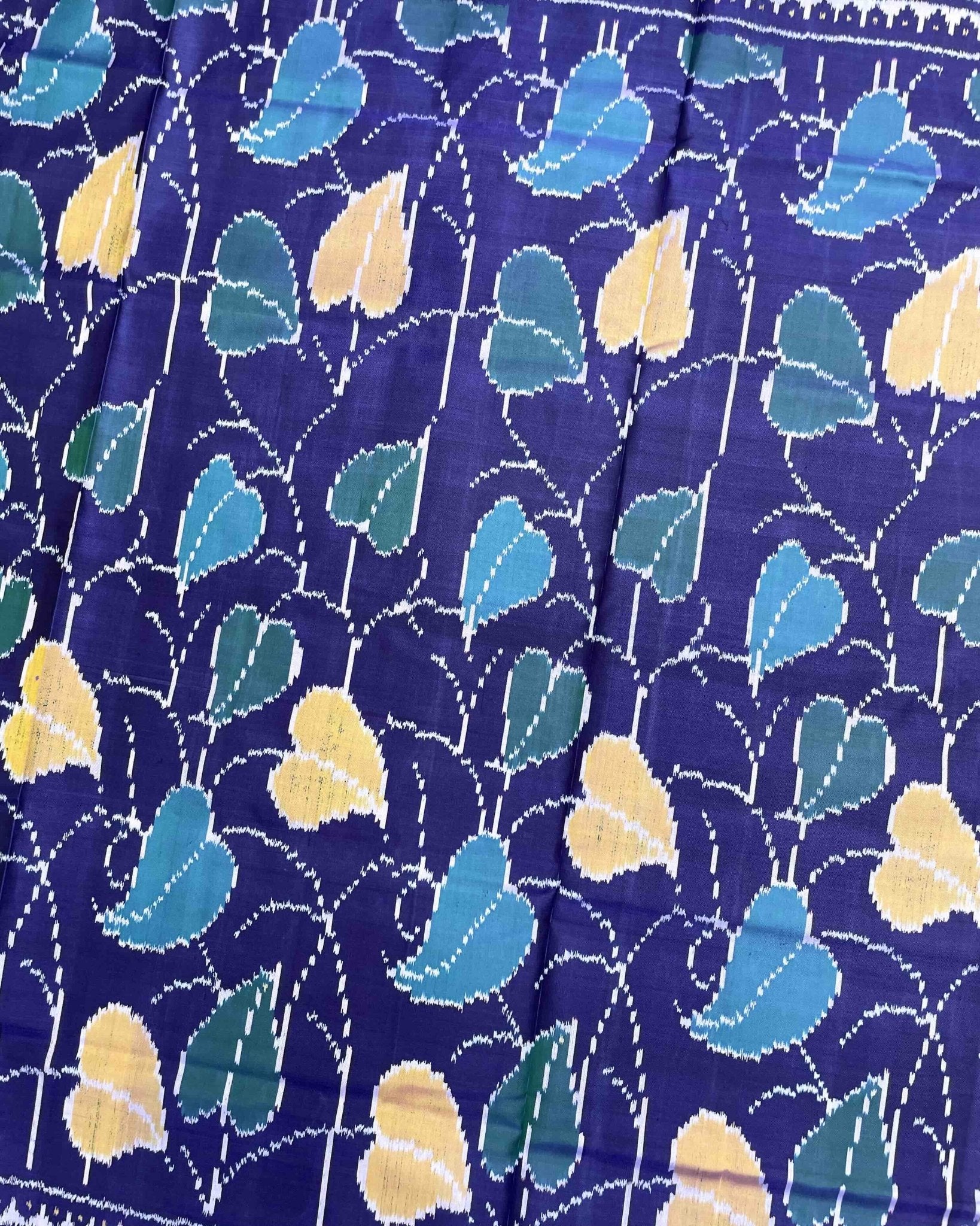 Blue Fancy Leaves Patola Saree - SindhoiPatolaArt