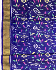 Blue Fancy Leaves Patola Saree - SindhoiPatolaArt