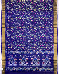 Blue Fancy Leaves Patola Saree - SindhoiPatolaArt