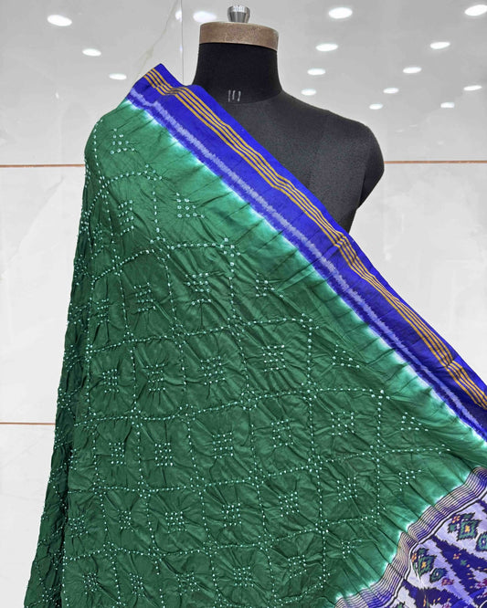 Blue & Green Bandhani Patola Dupatta - SindhoiPatolaArt