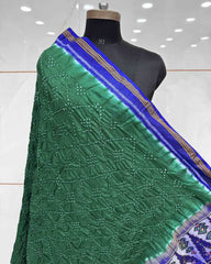 Blue & Green Bandhani Patola Dupatta - SindhoiPatolaArt