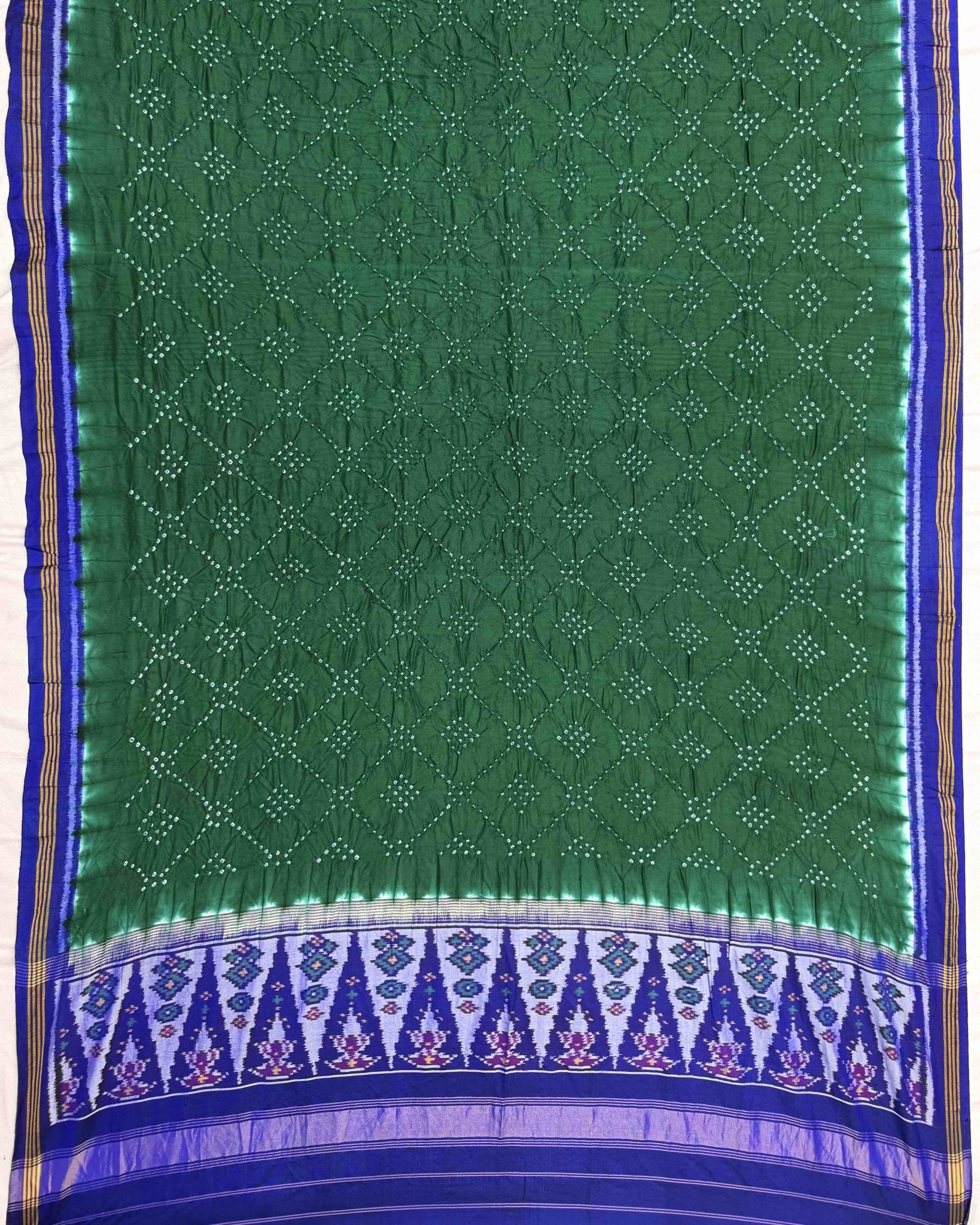 Blue & Green Bandhani Patola Dupatta - SindhoiPatolaArt