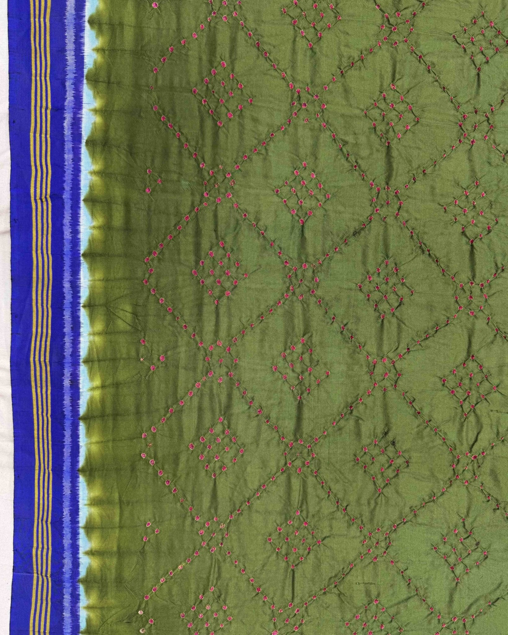 Blue & Green Bandhani Patola Dupatta - SindhoiPatolaArt