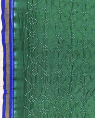 Blue & Green Bandhani Patola Dupatta - SindhoiPatolaArt