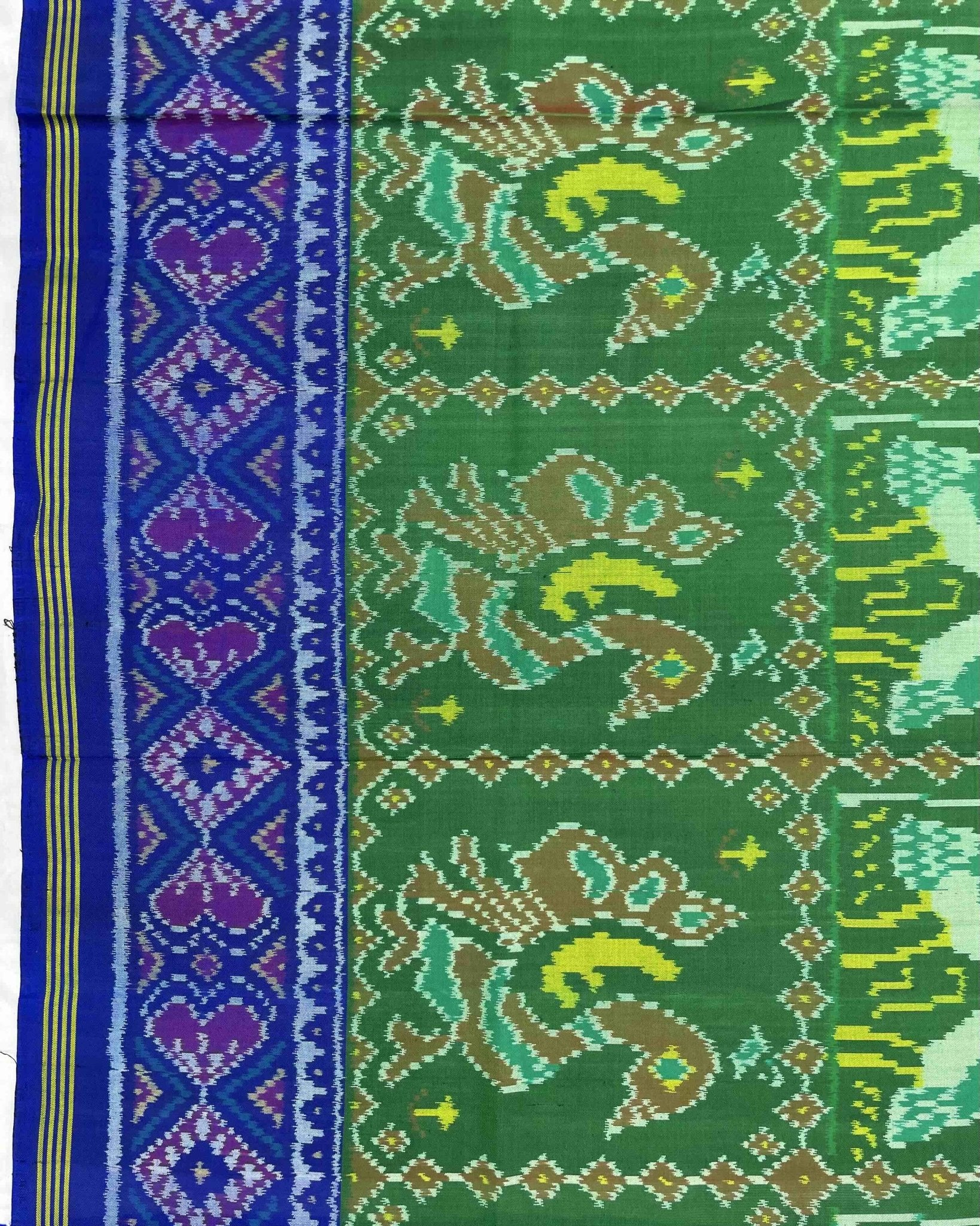 Blue & Green Big Figure Peacock Swan Patola Saree - SindhoiPatolaArt