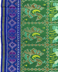 Blue & Green Big Figure Peacock Swan Patola Saree - SindhoiPatolaArt