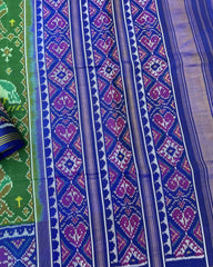 Blue & Green Big Figure Peacock Swan Patola Saree - SindhoiPatolaArt