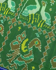 Blue & Green Big Figure Peacock Swan Patola Saree - SindhoiPatolaArt