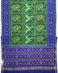 Blue & Green Big Figure Peacock Swan Patola Saree - SindhoiPatolaArt