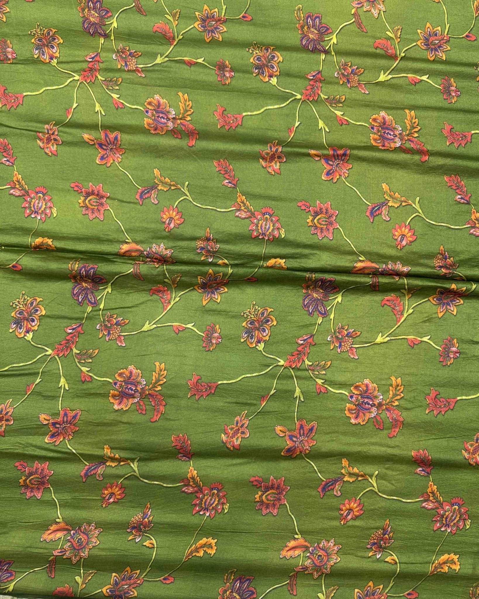 Blue & Green Flower Cotton Silk Pichhwai Bandhani Saree - SindhoiPatolaArt