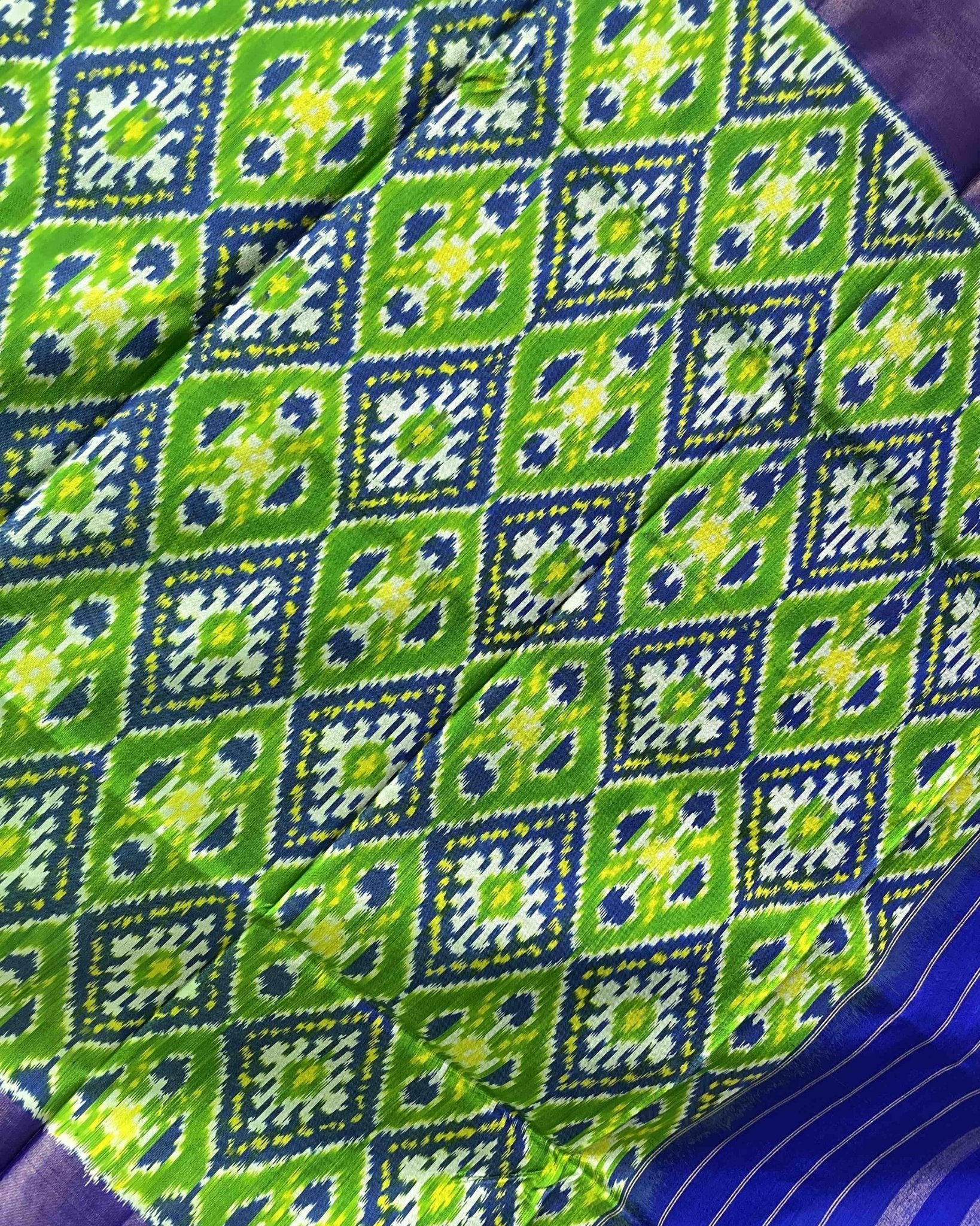 Blue & Green Panchanda Designer Patola Dupatta - SindhoiPatolaArt