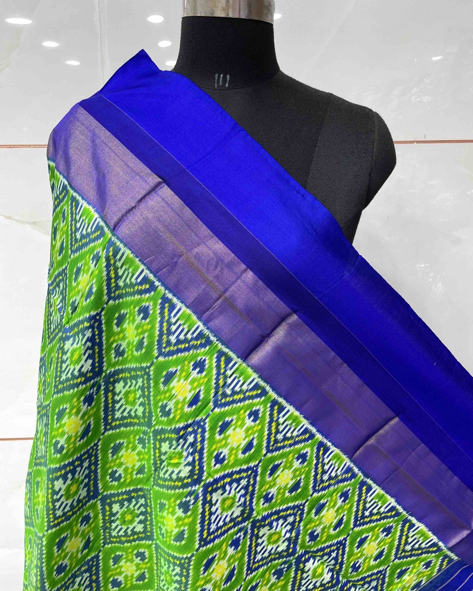 Blue & Green Panchanda Designer Patola Dupatta - SindhoiPatolaArt
