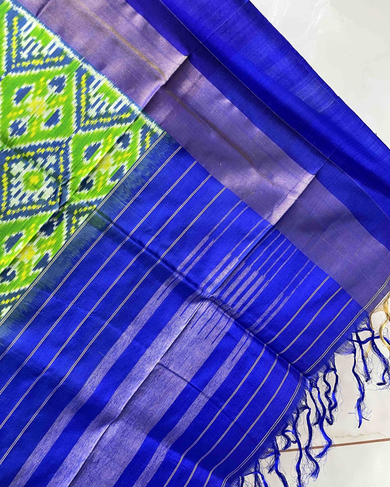 Blue & Green Panchanda Designer Patola Dupatta - SindhoiPatolaArt