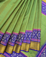 Blue & Green Small Chex Patola Saree - SindhoiPatolaArt