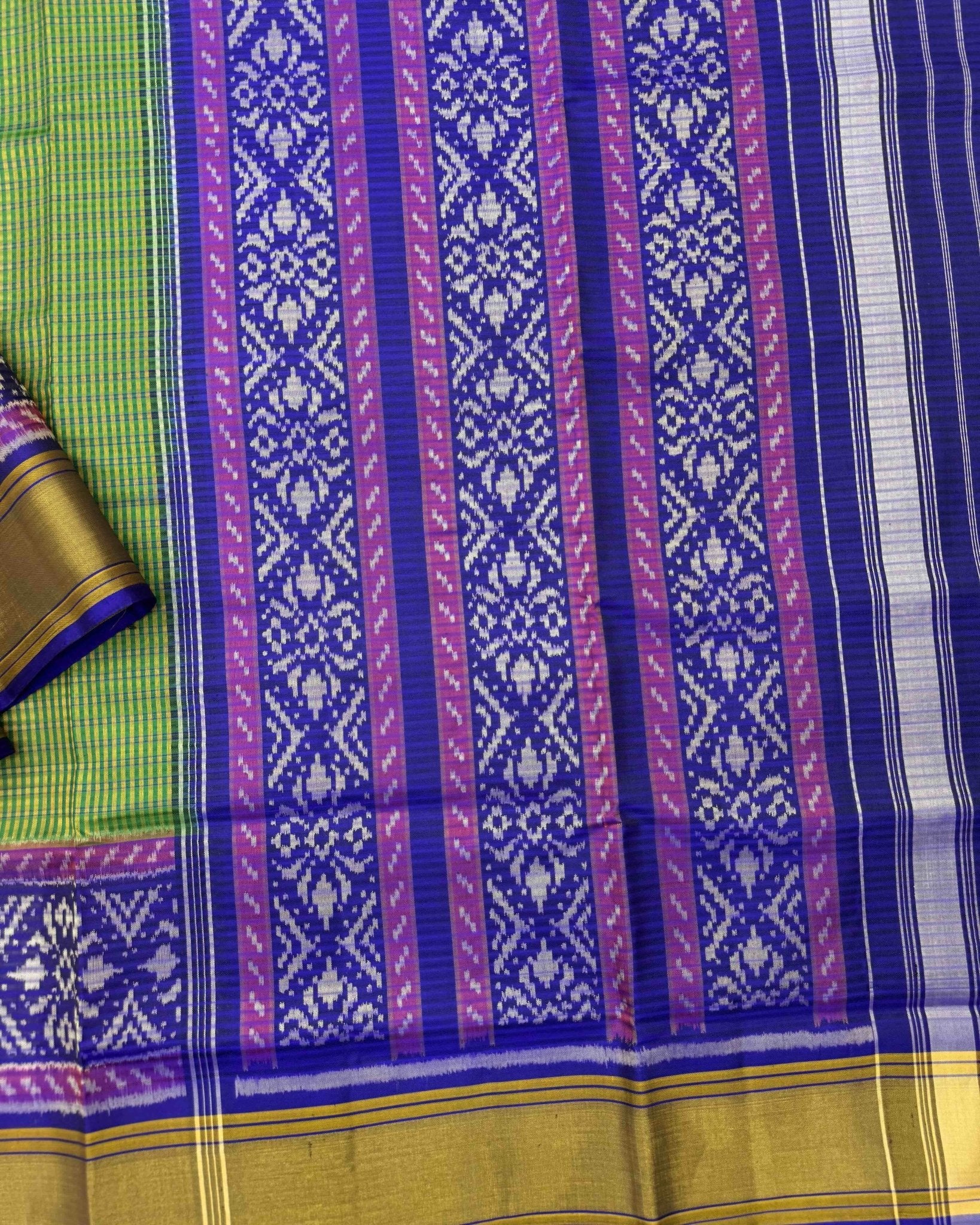 Blue & Green Small Chex Patola Saree - SindhoiPatolaArt