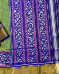 Blue & Green Small Chex Patola Saree - SindhoiPatolaArt