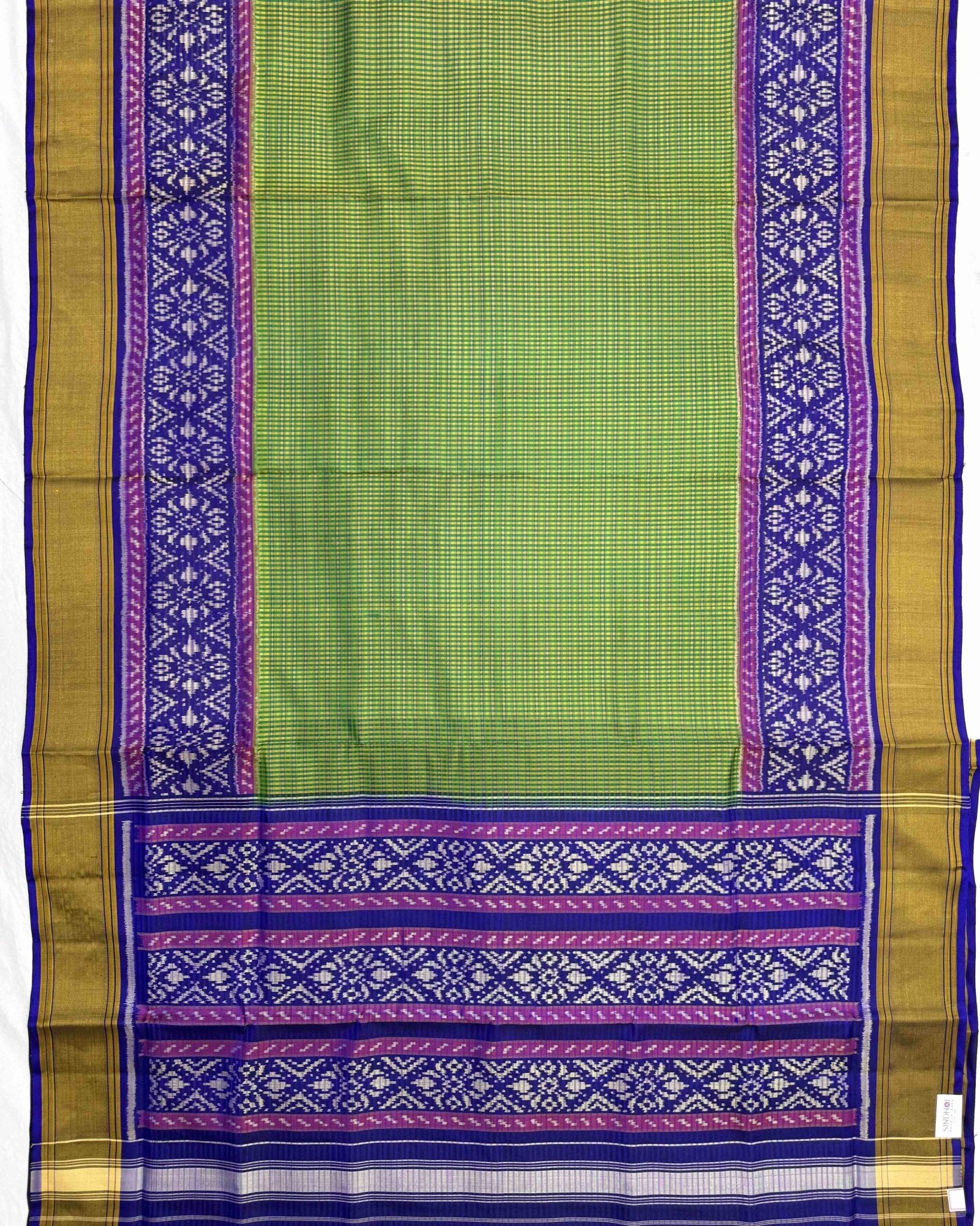 Blue & Green Small Chex Patola Saree - SindhoiPatolaArt
