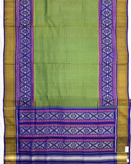 Blue & Green Small Chex Patola Saree - SindhoiPatolaArt