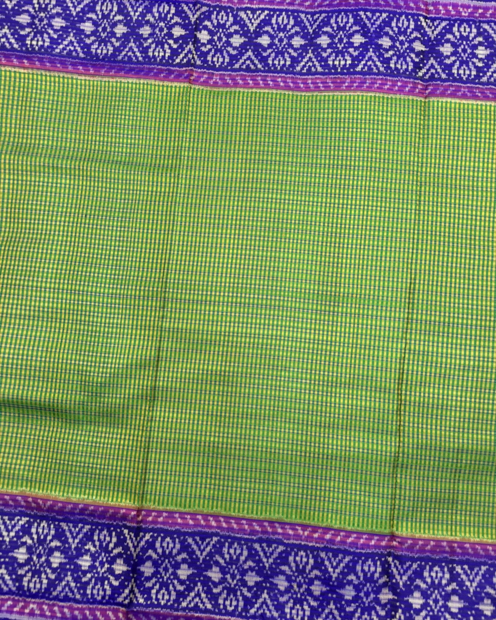 Blue & Green Small Chex Patola Saree - SindhoiPatolaArt