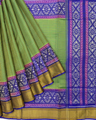 Blue & Green Small Chex Patola Saree - SindhoiPatolaArt
