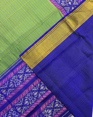 Blue & Green Small Chex Patola Saree - SindhoiPatolaArt