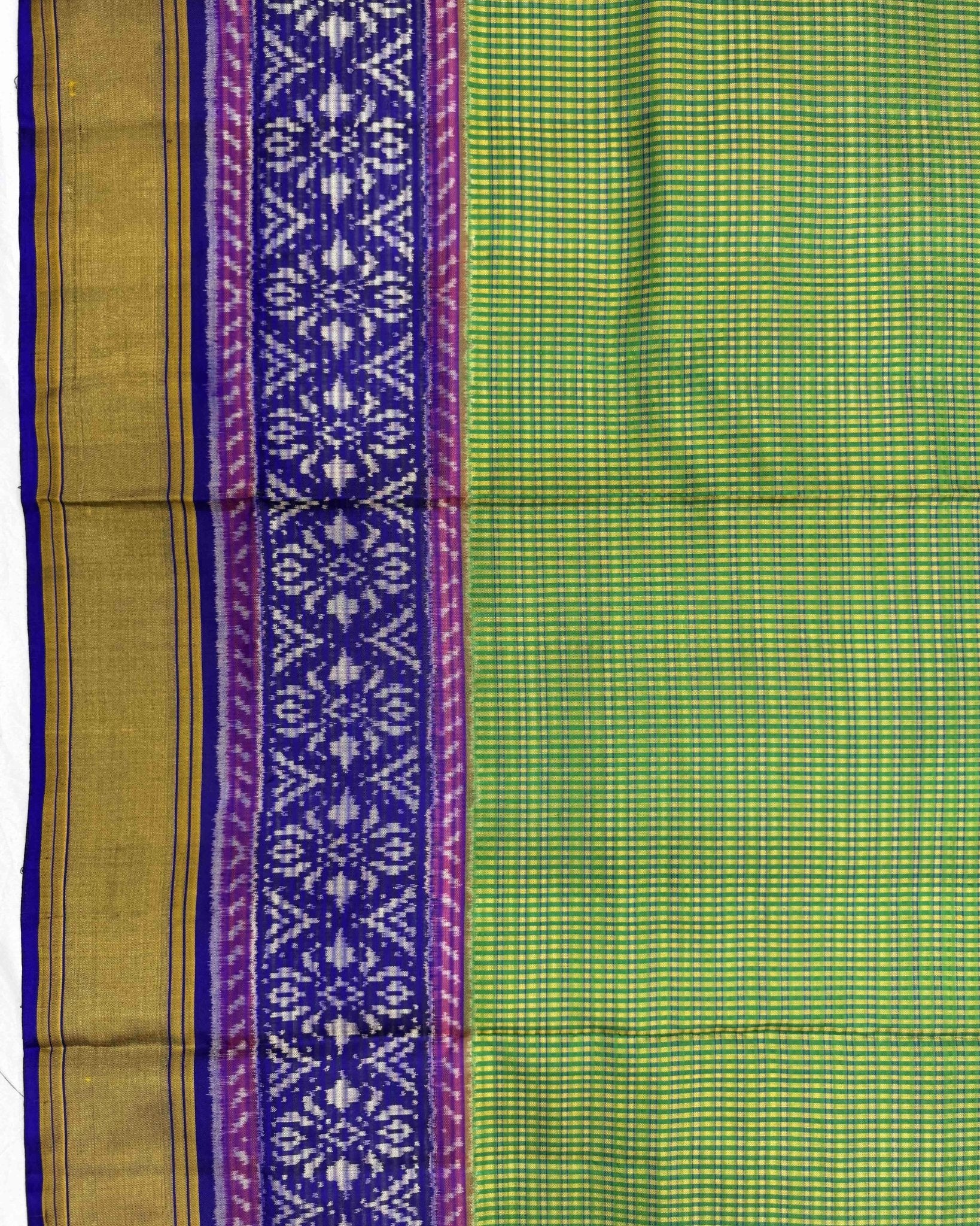 Blue & Green Small Chex Patola Saree - SindhoiPatolaArt