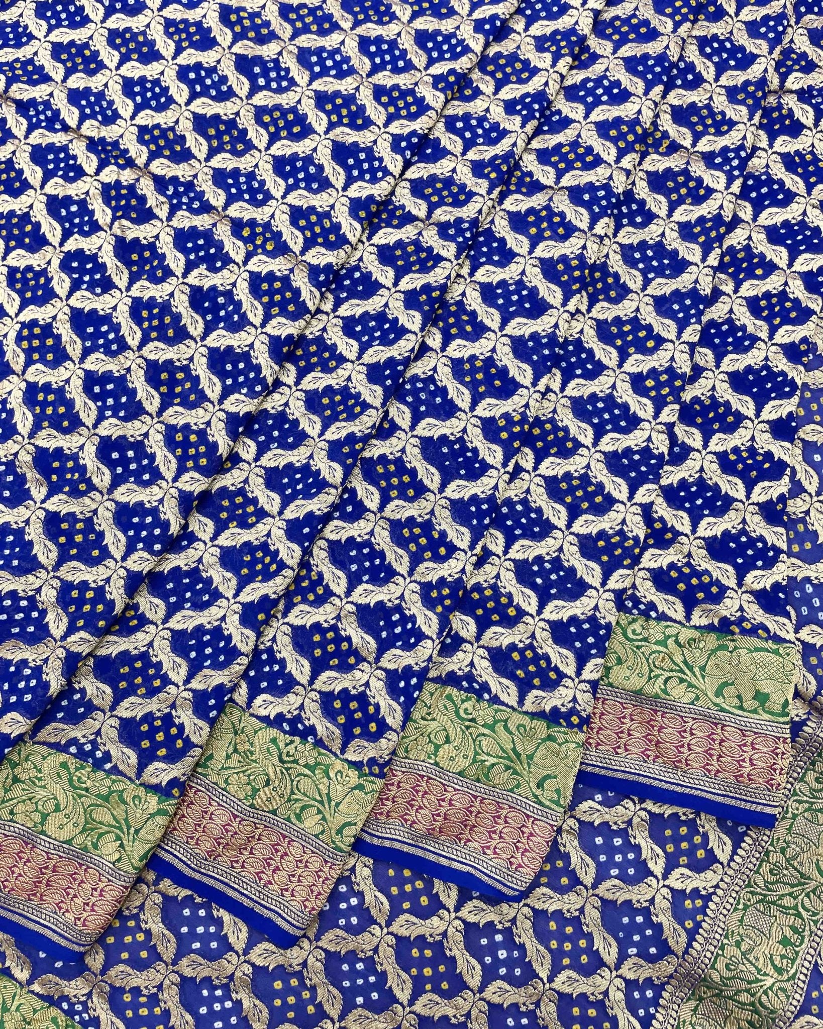 Blue Janglow Georgette Bandhani Saree - SindhoiPatolaArt