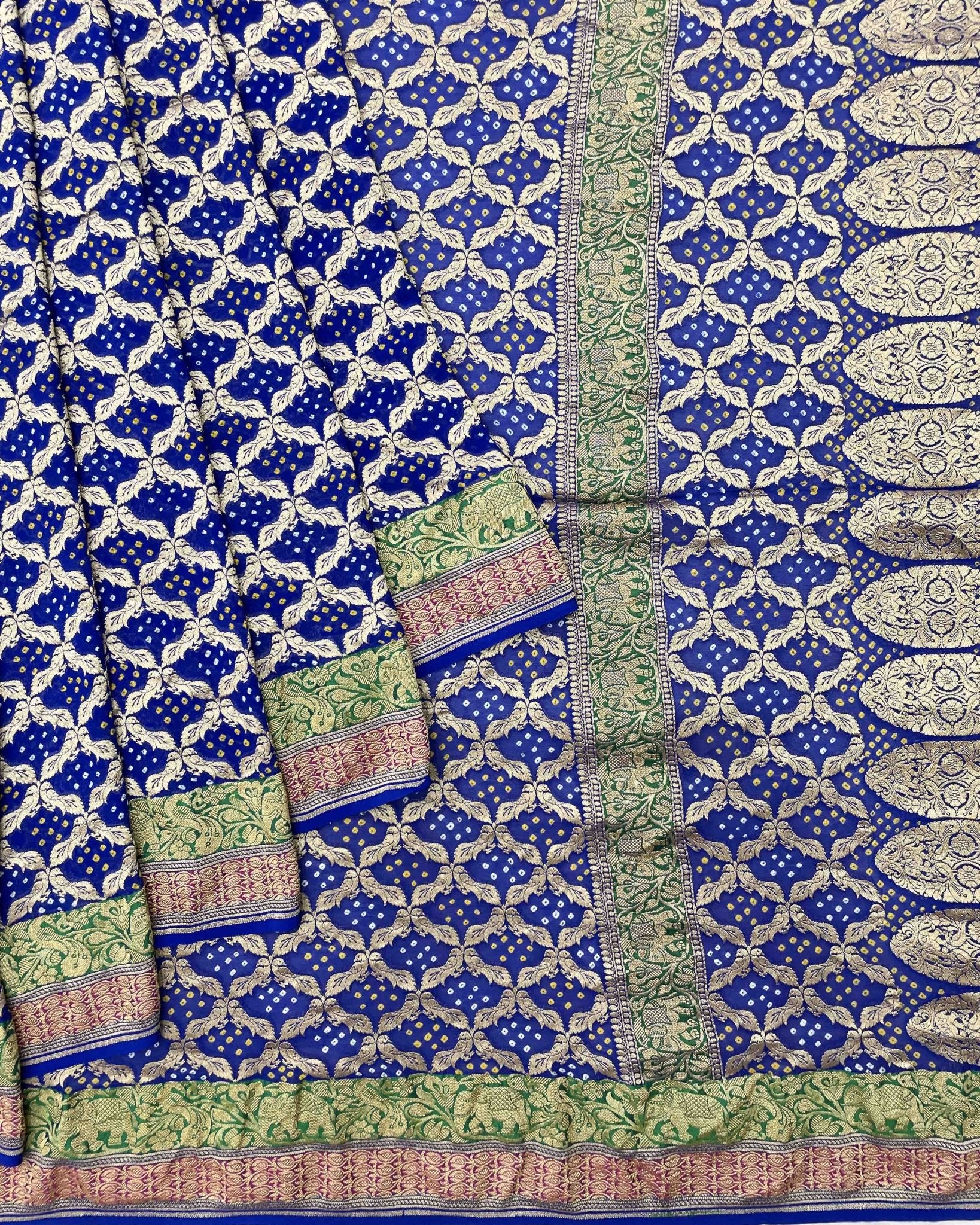 Blue Janglow Georgette Bandhani Saree - SindhoiPatolaArt