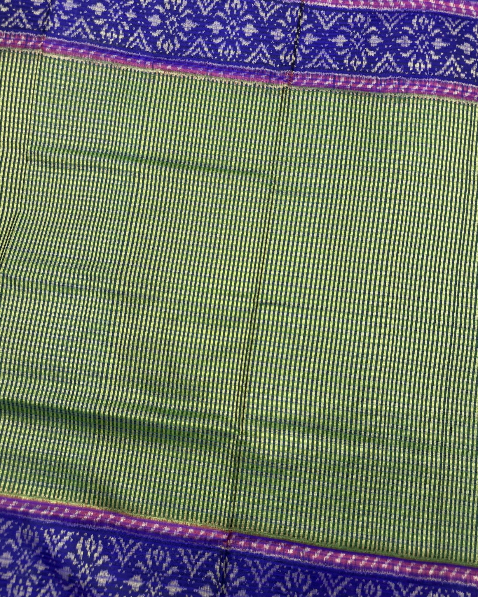 Blue & Light Green Chex Patola Saree - SindhoiPatolaArt
