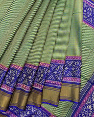 Blue & Light Green Chex Patola Saree - SindhoiPatolaArt
