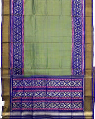 Blue & Light Green Chex Patola Saree - SindhoiPatolaArt