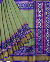 Blue & Light Green Chex Patola Saree - SindhoiPatolaArt