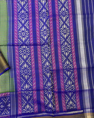 Blue & Light Green Chex Patola Saree - SindhoiPatolaArt