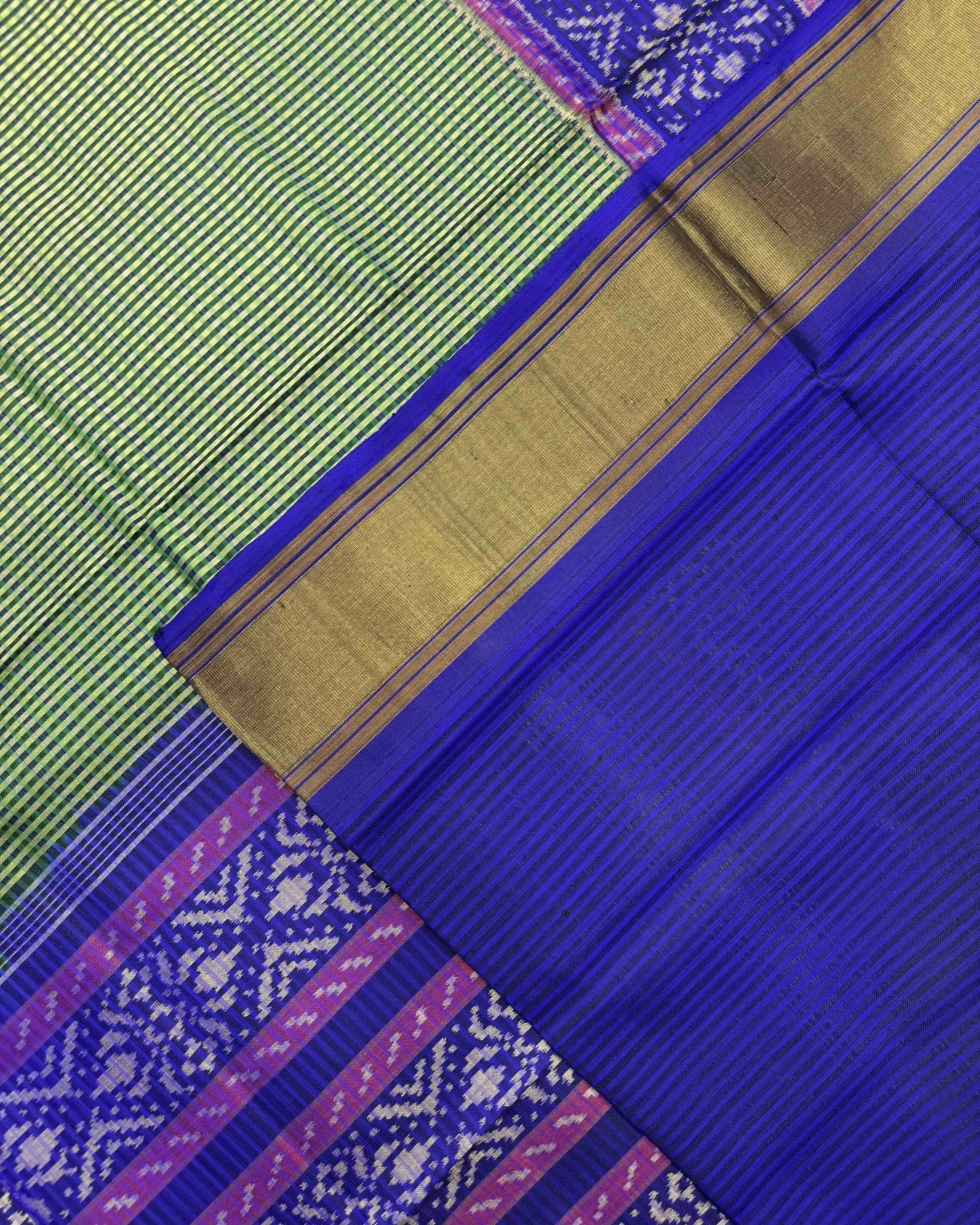 Blue & Light Green Chex Patola Saree - SindhoiPatolaArt
