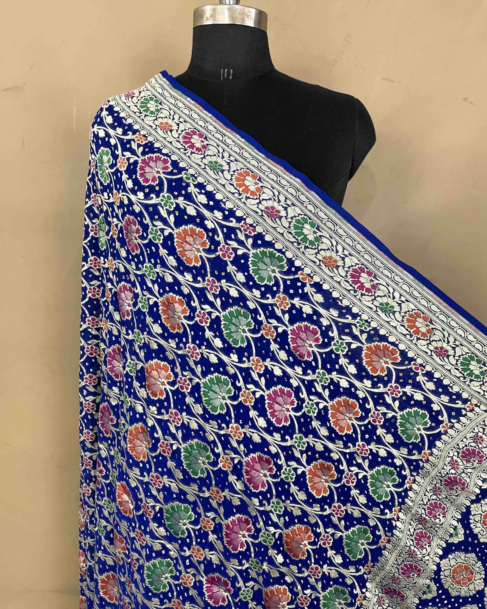 Blue Meenakari Georgette Bandhani Dupatta - SindhoiPatolaArt