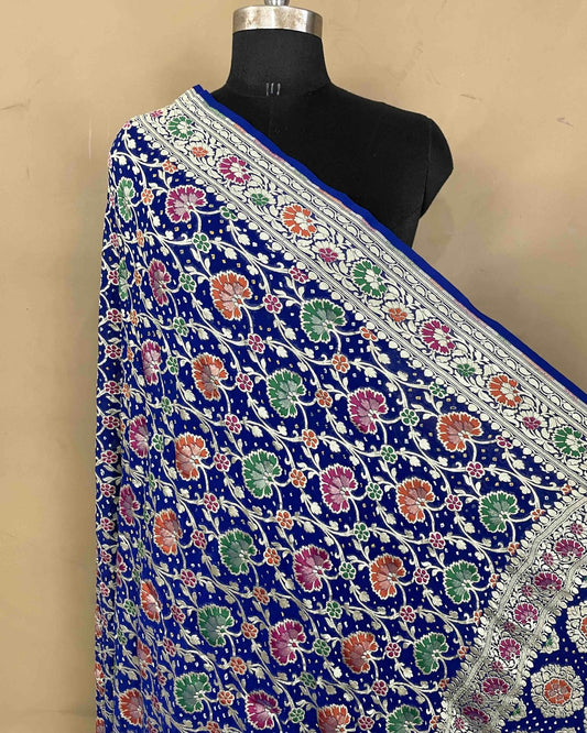 Blue Meenakari Georgette Bandhani Dupatta - SindhoiPatolaArt