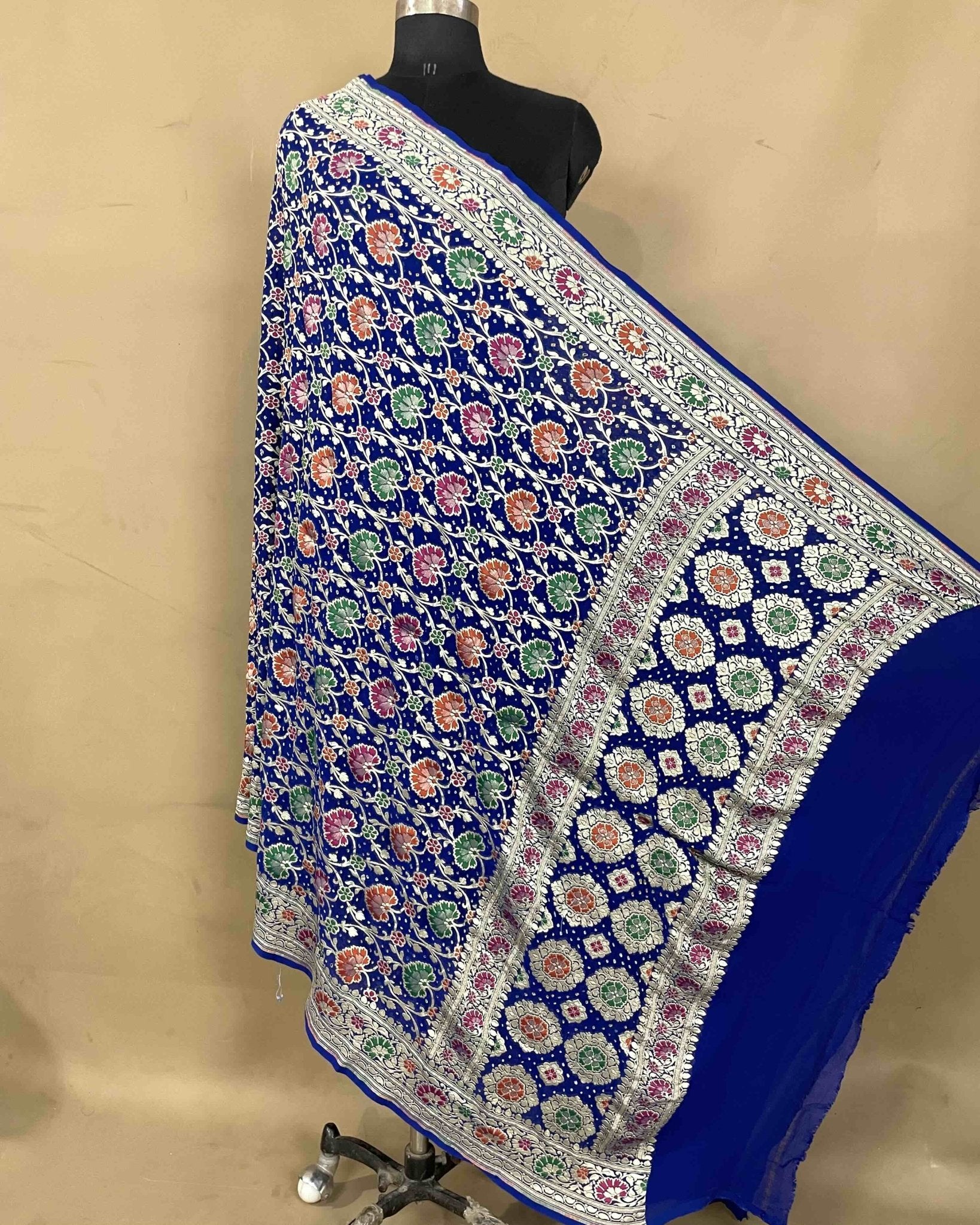 Blue Meenakari Georgette Bandhani Dupatta - SindhoiPatolaArt
