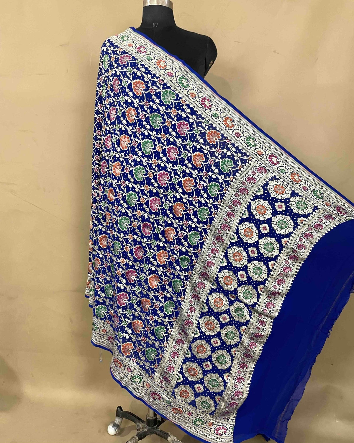Blue Meenakari Georgette Bandhani Dupatta - SindhoiPatolaArt
