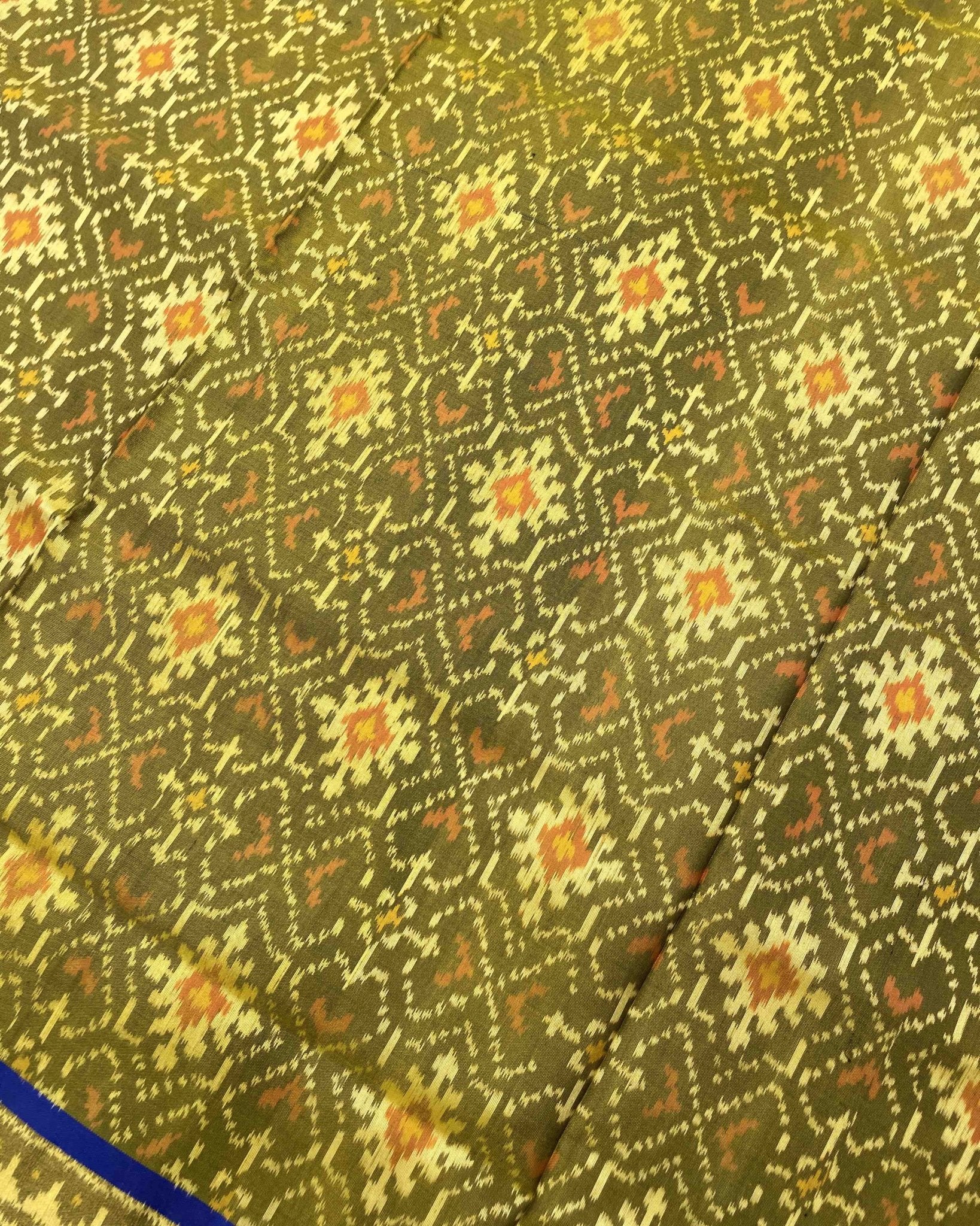 Blue & Mehendi Panchanda Designer Patola Saree - SindhoiPatolaArt