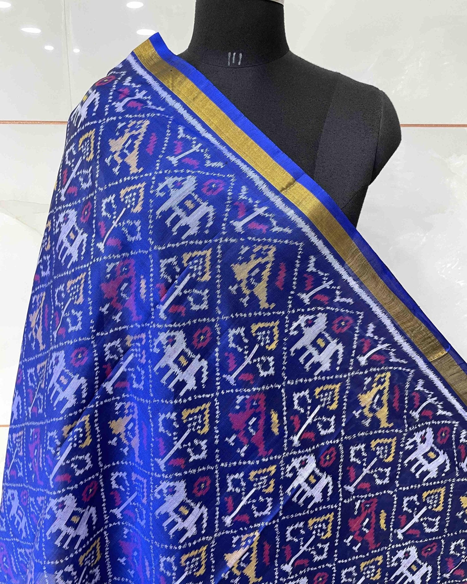 Blue Narikunj Designer Patola Dupatta - SindhoiPatolaArt