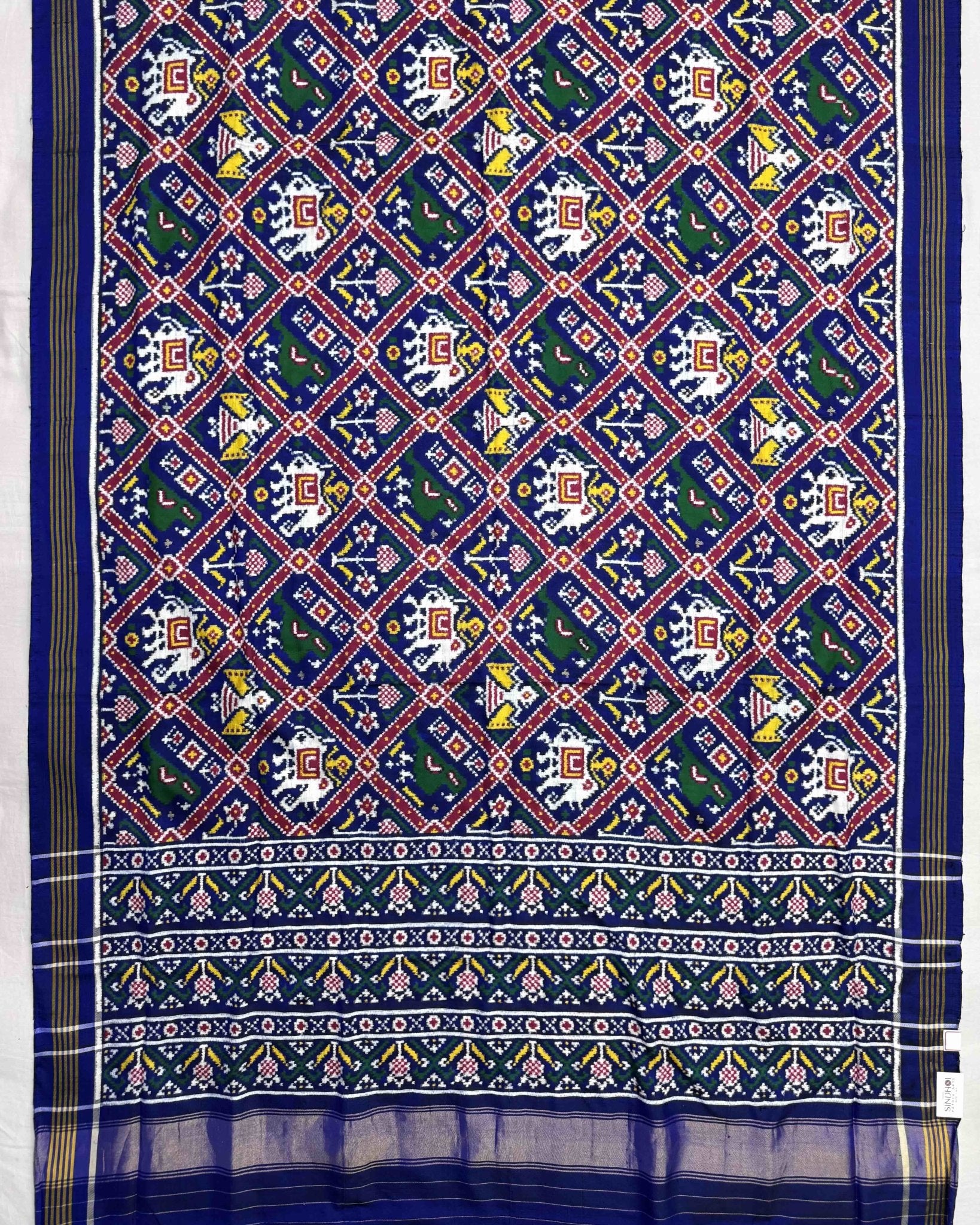 Blue Narikunj Double Ikat Patola Saree - SindhoiPatolaArt