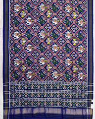 Blue Narikunj Double Ikat Patola Saree - SindhoiPatolaArt