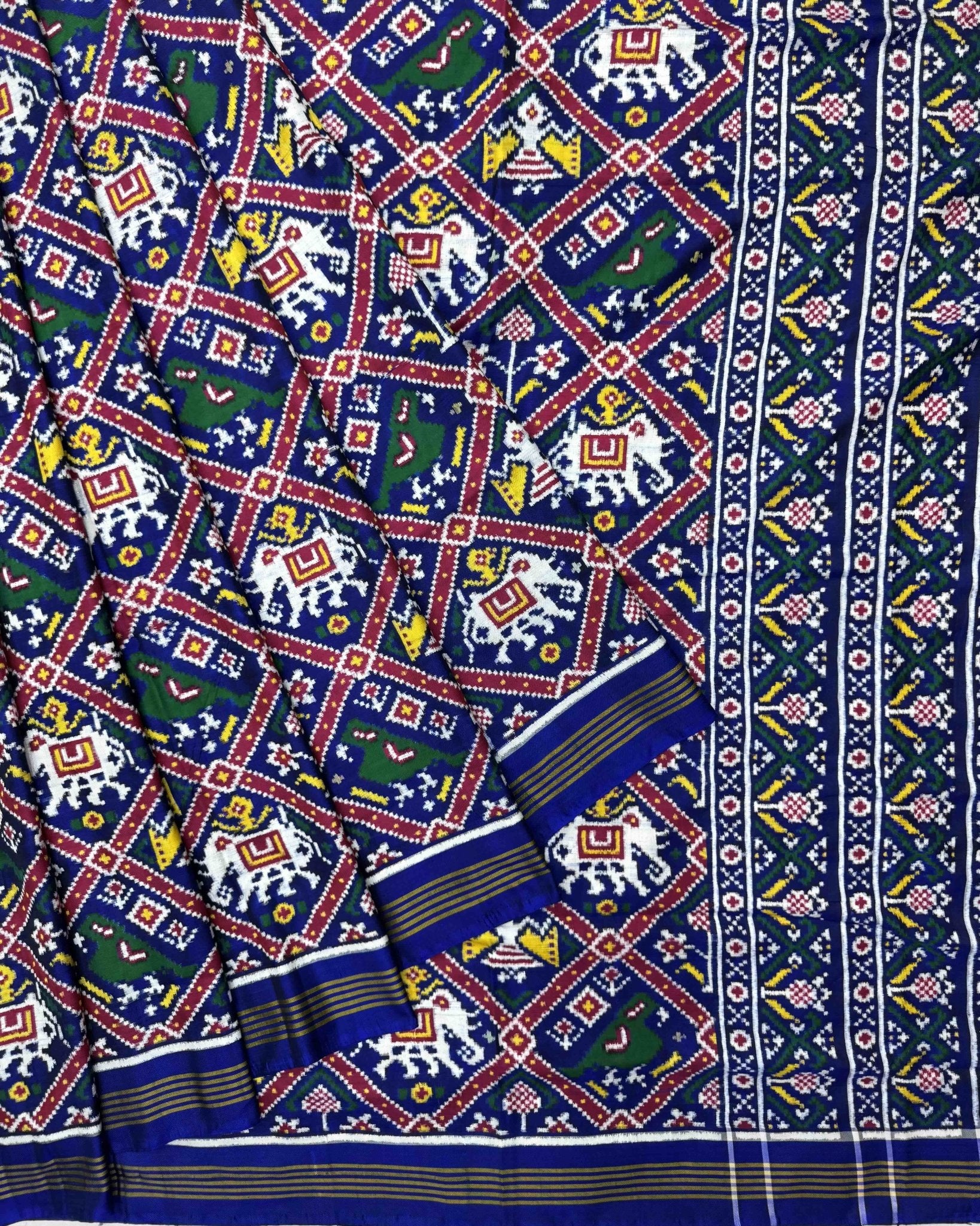 Blue Narikunj Double Ikat Patola Saree - SindhoiPatolaArt