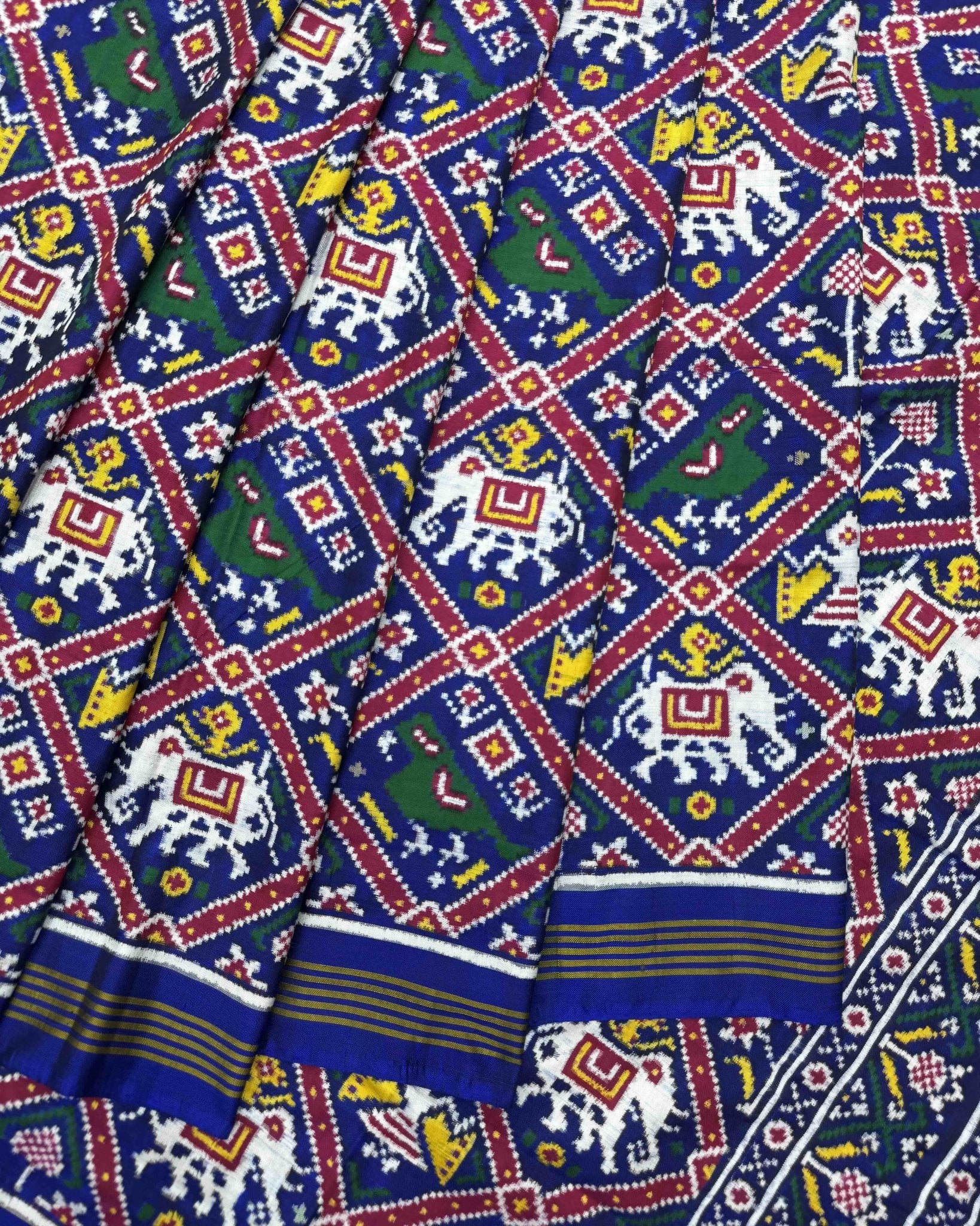 Blue Narikunj Double Ikat Patola Saree - SindhoiPatolaArt