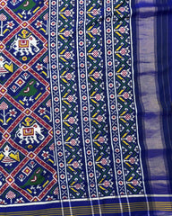 Blue Narikunj Double Ikat Patola Saree - SindhoiPatolaArt
