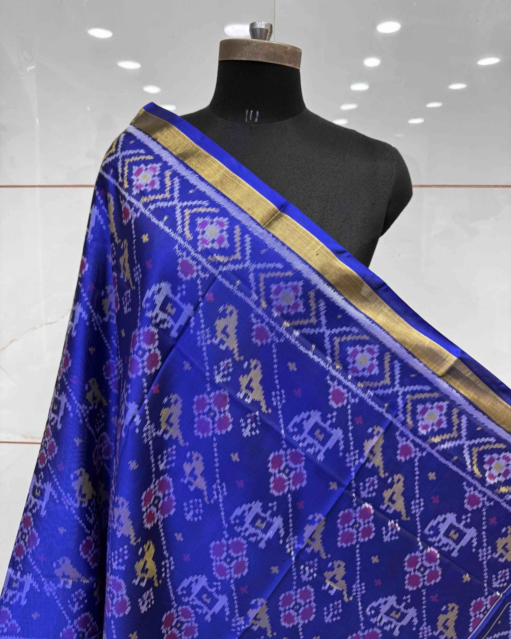 Blue Narikunj Leheriya Patola Dupatta - SindhoiPatolaArt