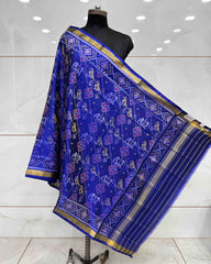 Blue Narikunj Leheriya Patola Dupatta - SindhoiPatolaArt