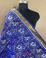Blue Narikunj Patola Dupatta - SindhoiPatolaArt